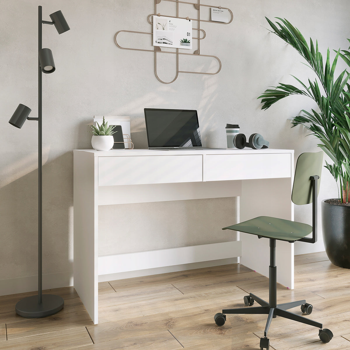 WHITE MODERN COMPUTER DESK FOR OFFICE WITH DRAWERS 110 cm – KOMTO EAN (GTIN) 4745090673135