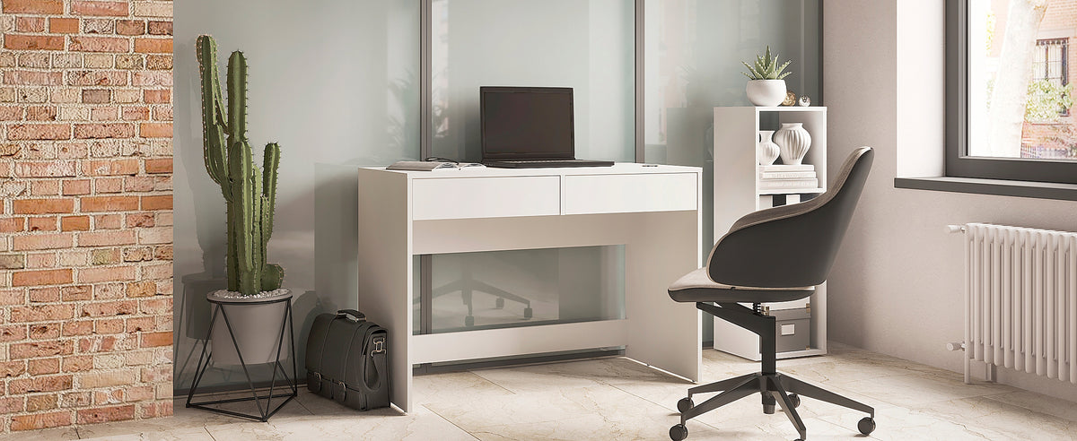 WHITE MODERN COMPUTER DESK FOR OFFICE WITH DRAWERS 110 cm – KOMTO Manufacturer code p-186-1827