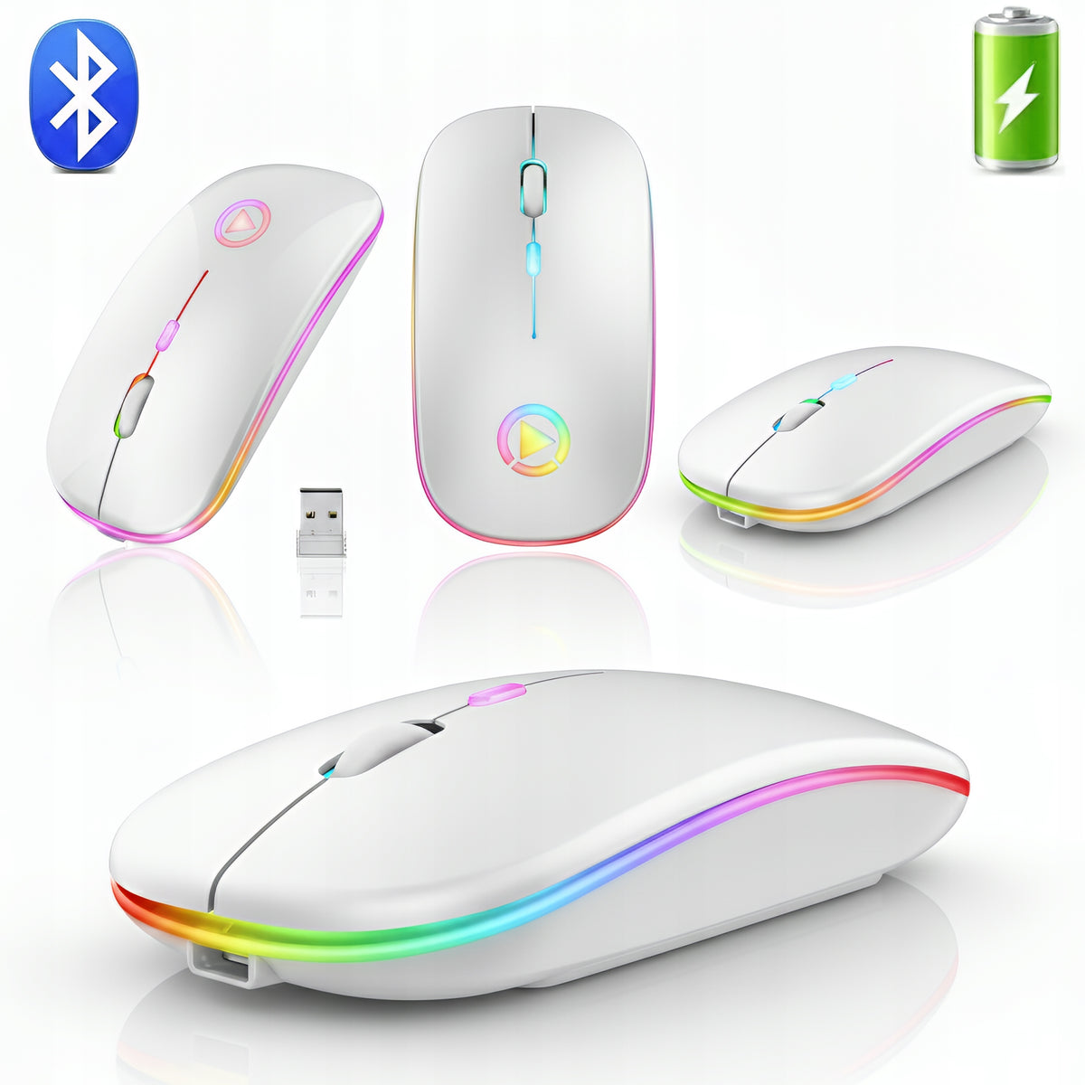 WHITE MOUSE WIRELESS SILENT OPTICAL MOUSE FOR LAPTOP BACKLIT LED Packaging status original
