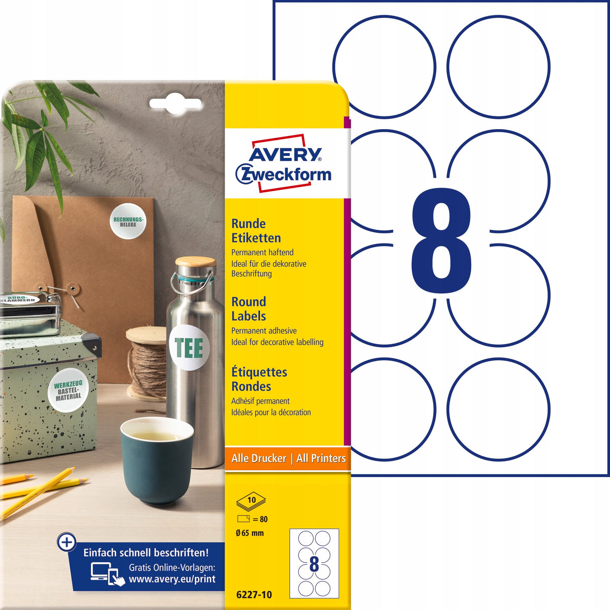 WHITE PAPER ROUND LABELS FI65 - 6227-10