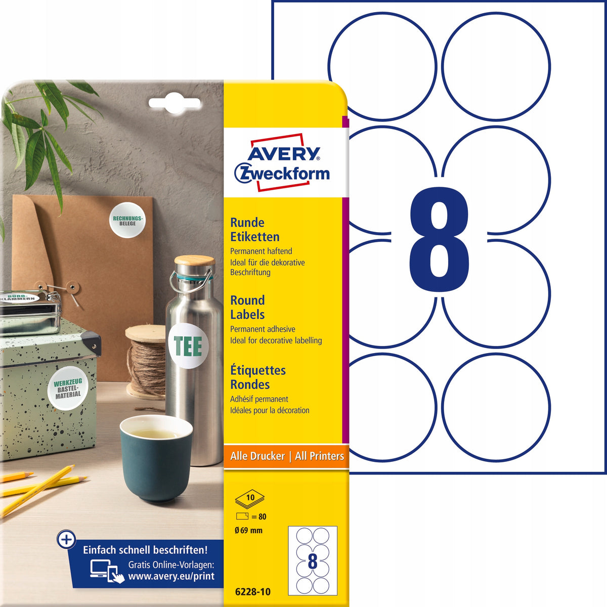 WHITE PAPER ROUND LABELS FI69 - 6228-10