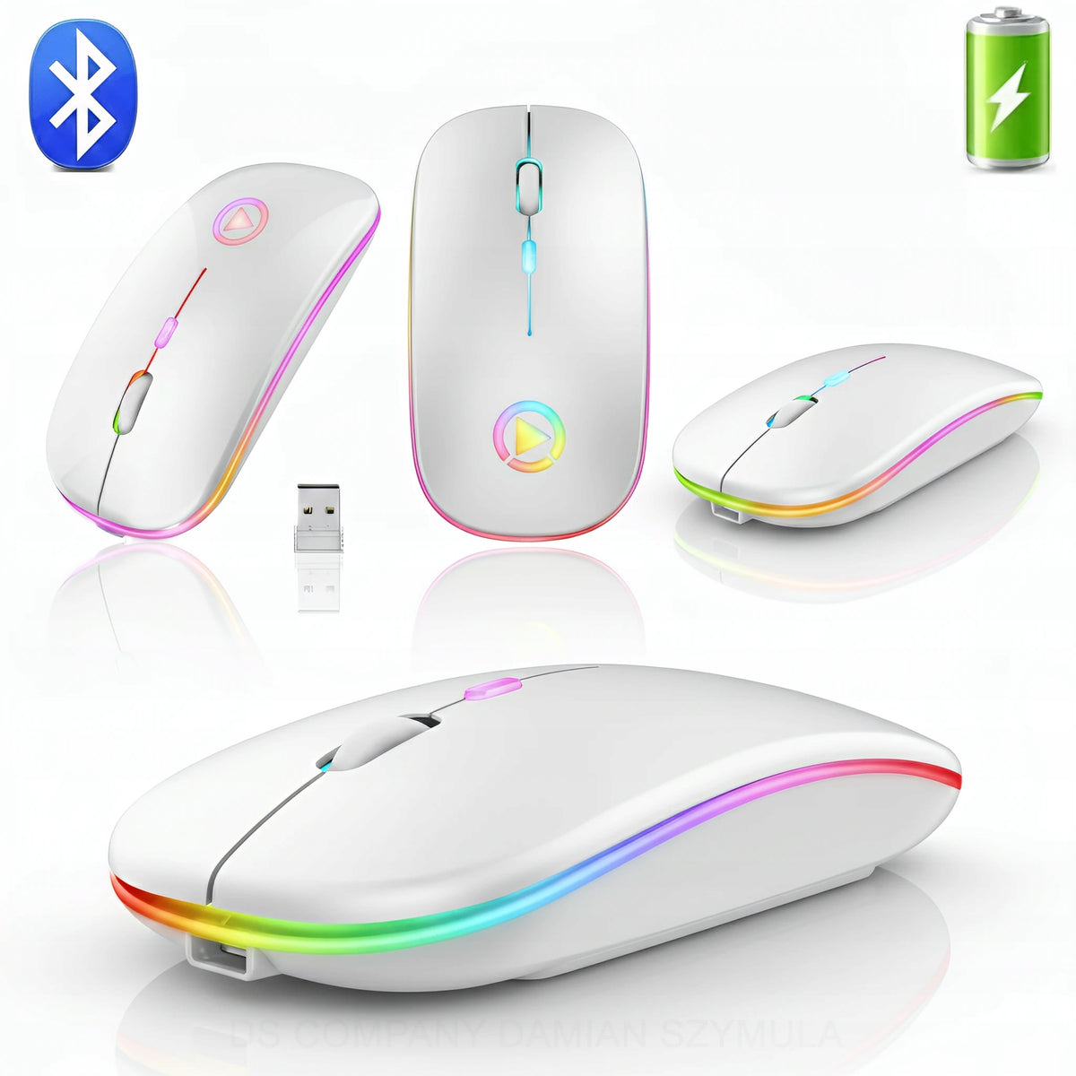 WHITE QUIET WIRELESS LAPTOP MOUSE BACKLIT