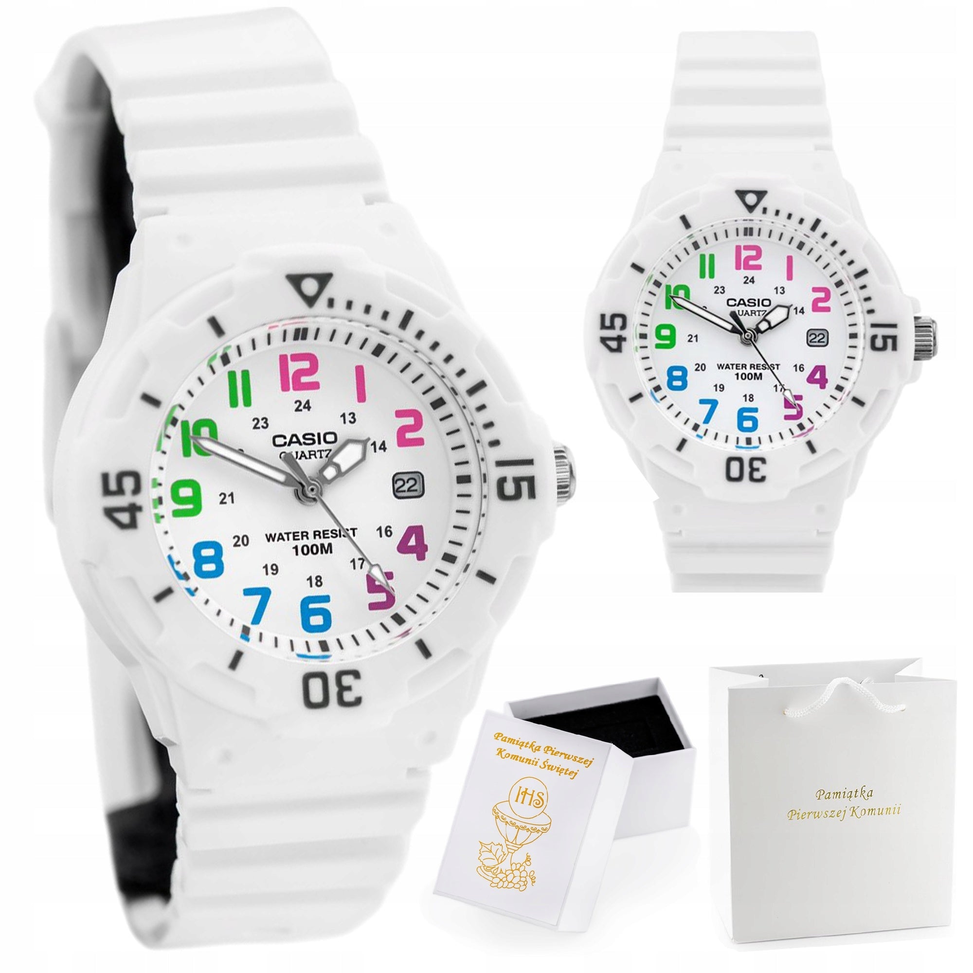 WHITE SPORTS WATCH CASIO FOR COMMUNION FOR GIRLS + GIFT BAG