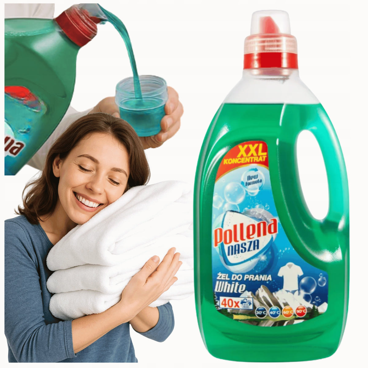 WHITE WASHING GEL 1,5L CONCENTRATE LIQUID 40 WASHES EFFECTIVE SAFE PL