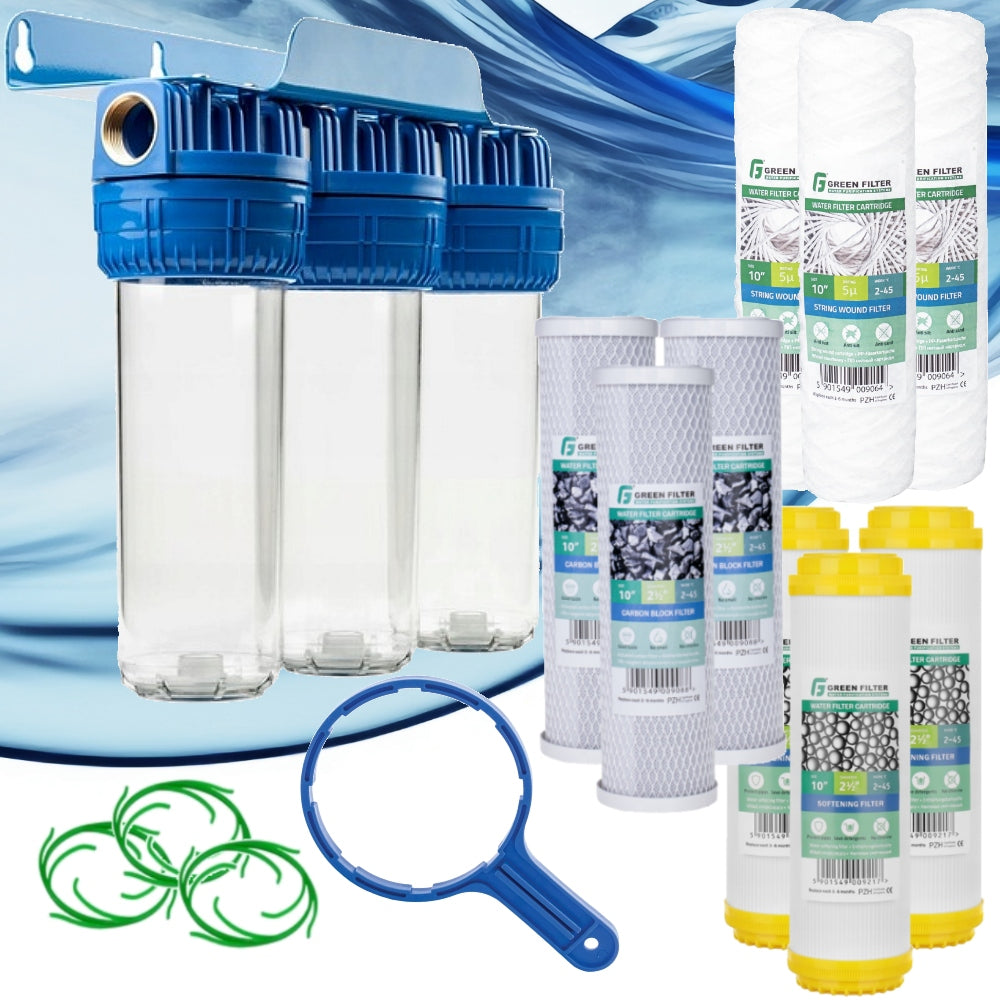 WHOLE HOUSE WATER FILTER 3 DEGREE IN-LINE 3/4" Softener Connection
