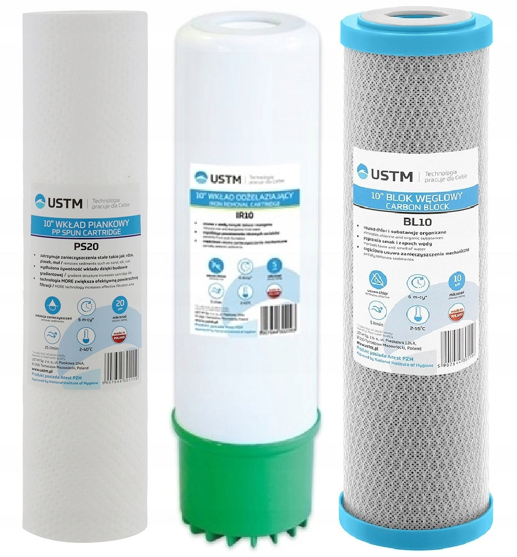 WHOLE HOUSE WATER FILTER CARTRIDGES 3 STAGE PS20 IR BL10 Set USTM