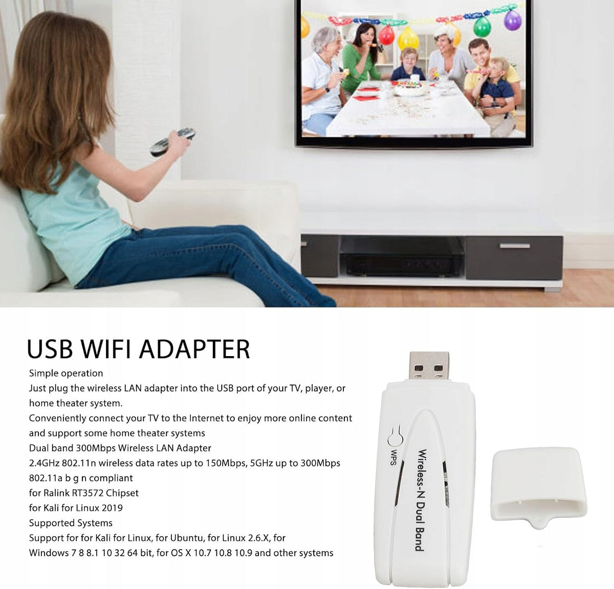 WI-FI USB DUAL BAND 2.4GHZ/5GHZ ADAPTER FOR TV PLAYERS Interface PCI-E