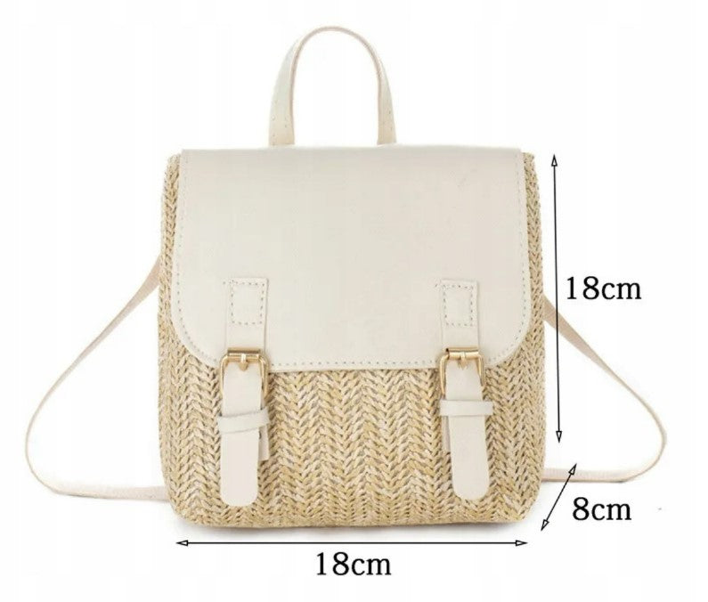 WICKER BACKPACK STRAW BOHO BAG BRAIDED WOMEN'S GIRLS BROWN Main pattern other