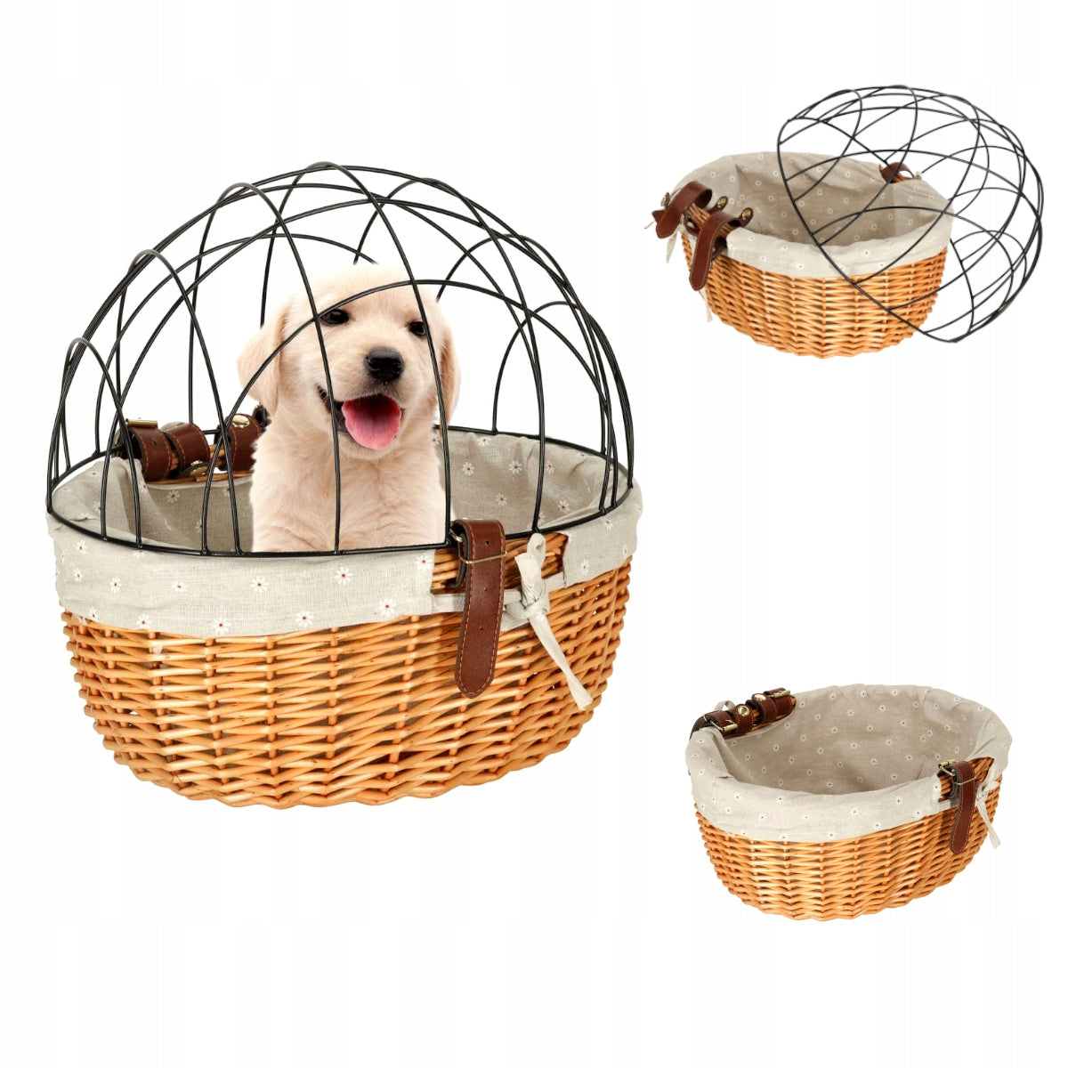 WICKER BASKET FOR CAT DOG BIKE TRANSPORTER WITH GRILLE REMOVABLE BASKET Product height 35 cm