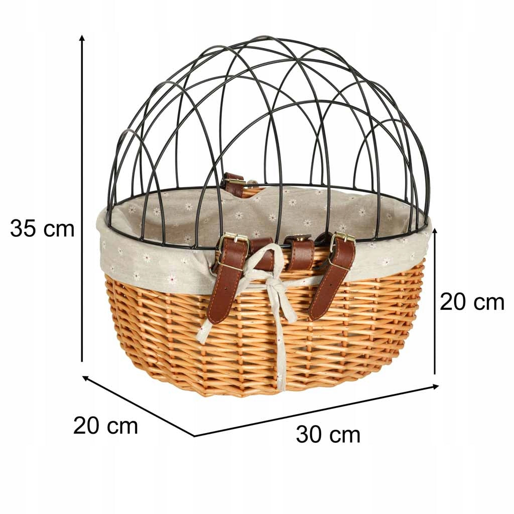 WICKER BASKET FOR CAT DOG BIKE TRANSPORTER WITH GRILLE REMOVABLE BASKET Product width 30 cm
