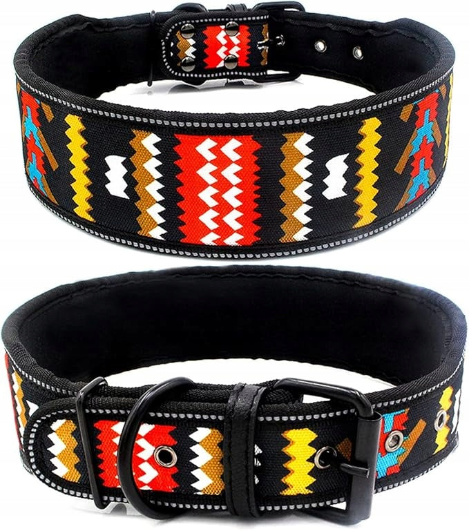 WIDE REFLECTIVE DOG COLLAR ADJUSTABLE STYLISH ETHNIC PATTERN S EAN (GTIN) 5904268980843