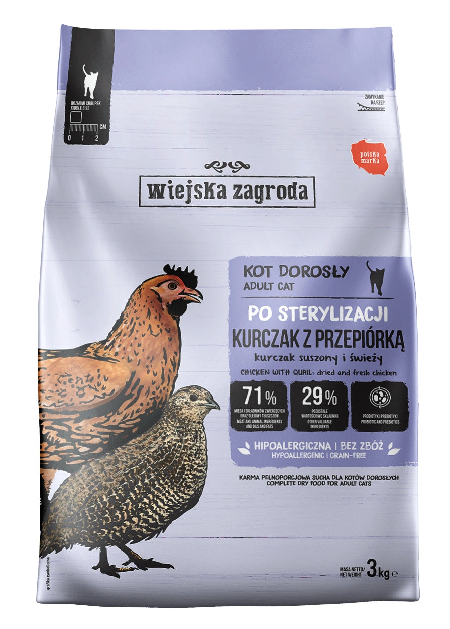 WIEJSKA ZAGRODA Chicken with Quail AFTER STERILIZATION 3 kg cat food Manufacturer code 5907296762337