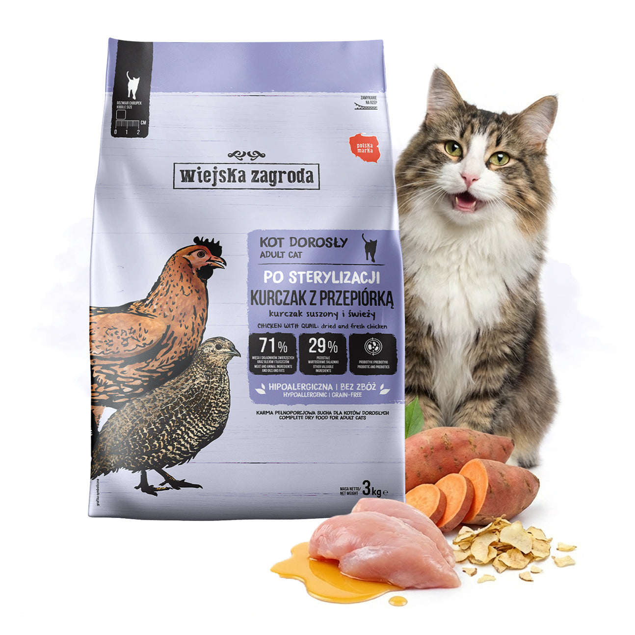 WIEJSKA ZAGRODA Chicken with Quail AFTER STERILIZATION 3 kg cat food