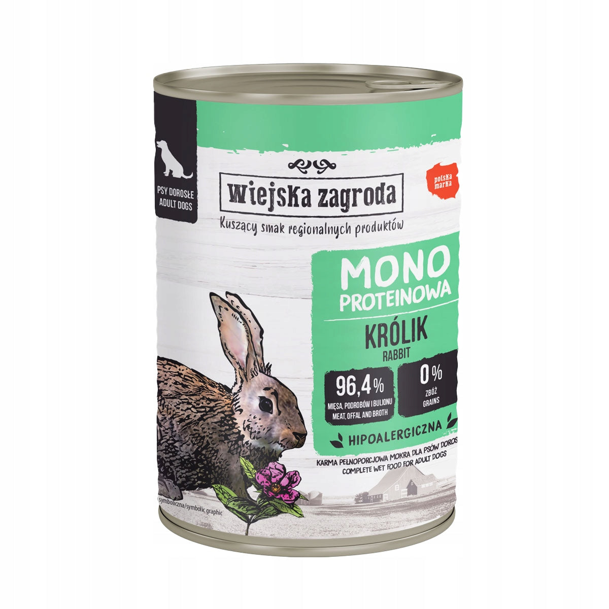 WIEJSKA ZAGRODA Monoprotein Rabbit Wet Food Dog Can 400g Packaging status original