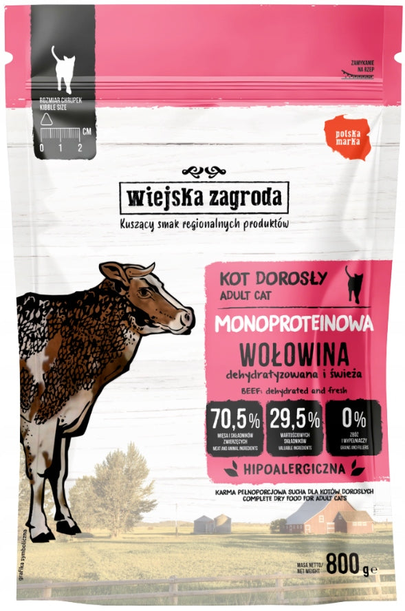 WIEJSKA ZAGRODA monoprotein dry cat food beef 800 g