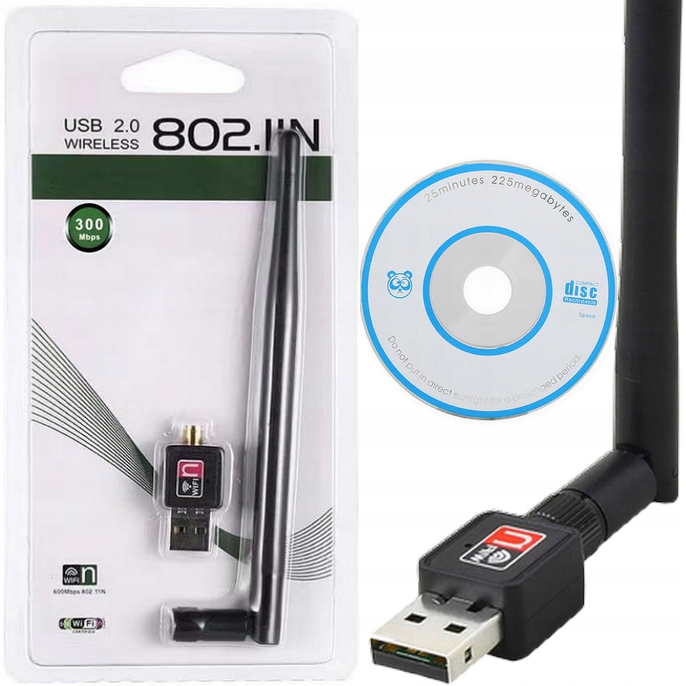 WIFI ADAPTER USB NETWORK CARD FOR PC LAPTOP 300Mbps + ANTENNA