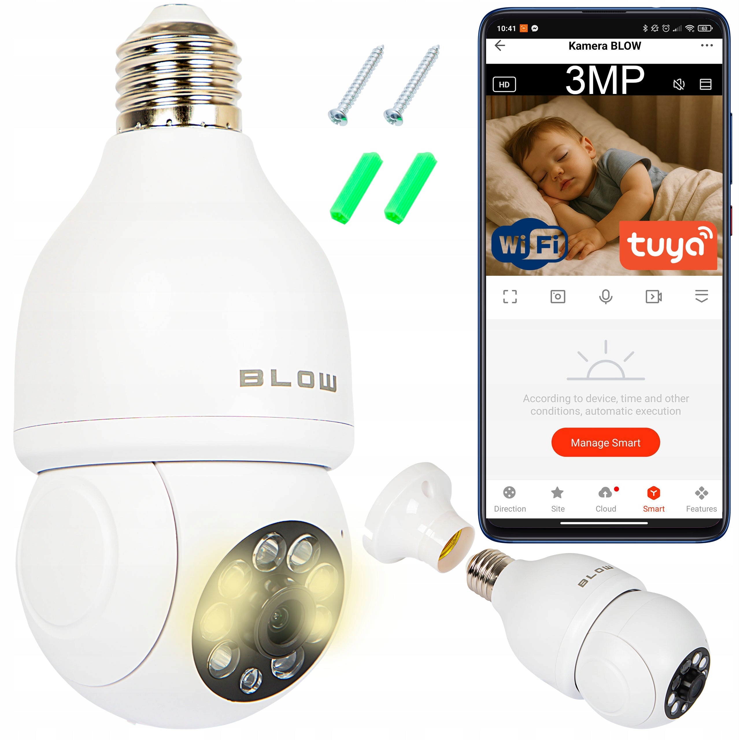 WIFI CAMERA INNER NANNY ROTATING BULB THREAD E27 IP 3MP TUYA PTZ