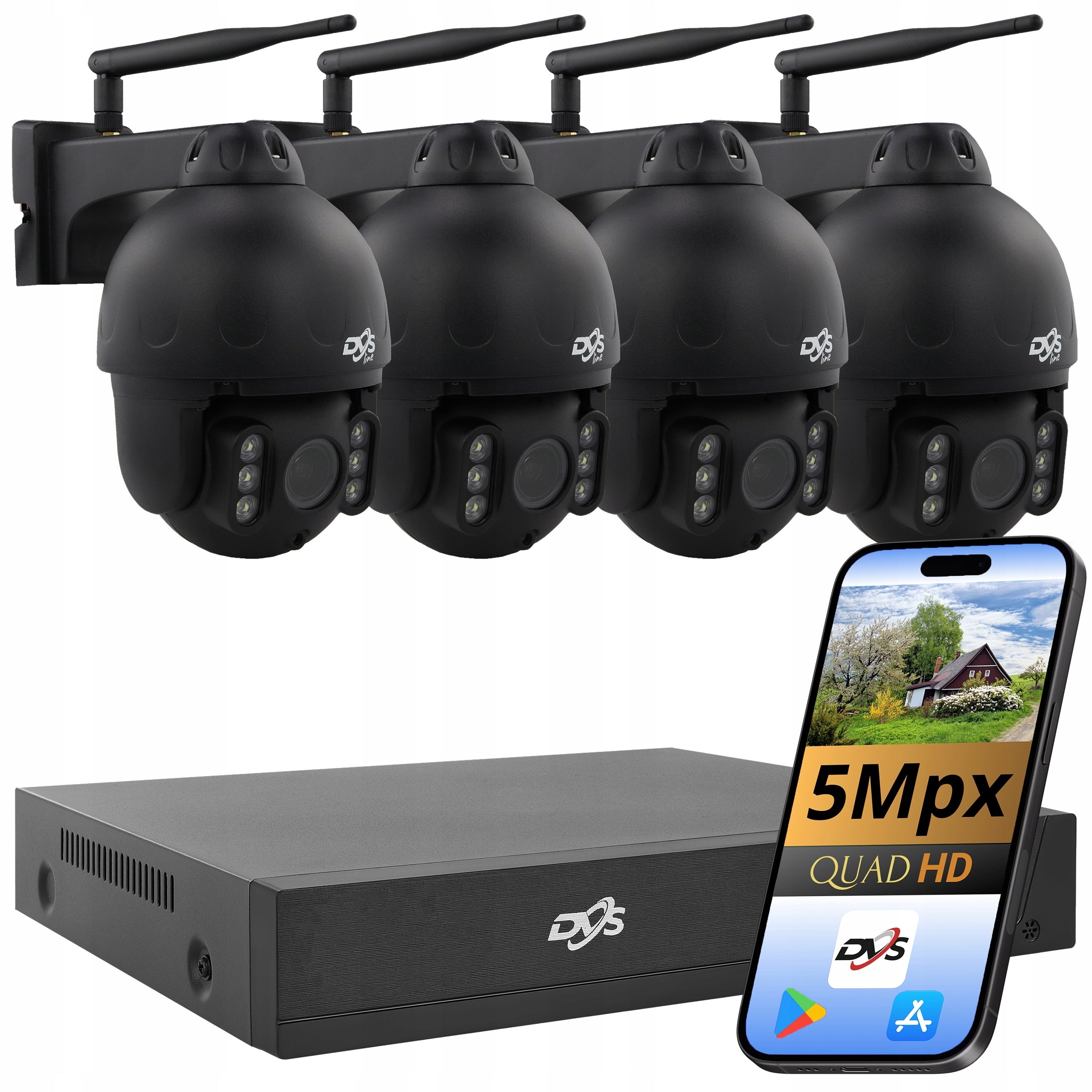 WIFI CAMERA KIT 4 ROTATING CAMERAS WIRELESS BLACK 5 Mpx MONITORING