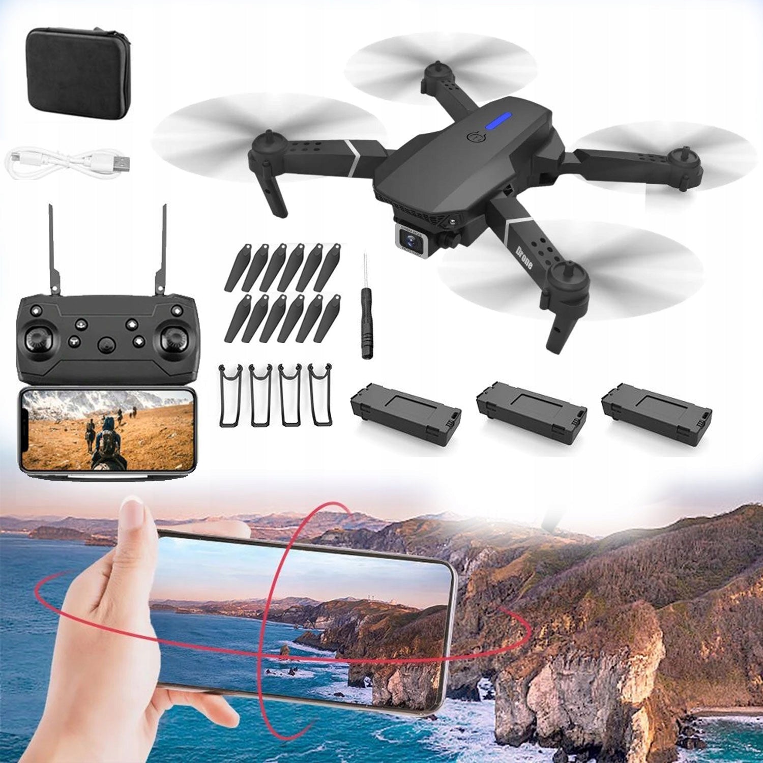 WIFI DRONE WITH CAMERA TOY TWO CAMERA MOTORS RANGE 100M WIFI FLIGHT 15Min Packaging status original