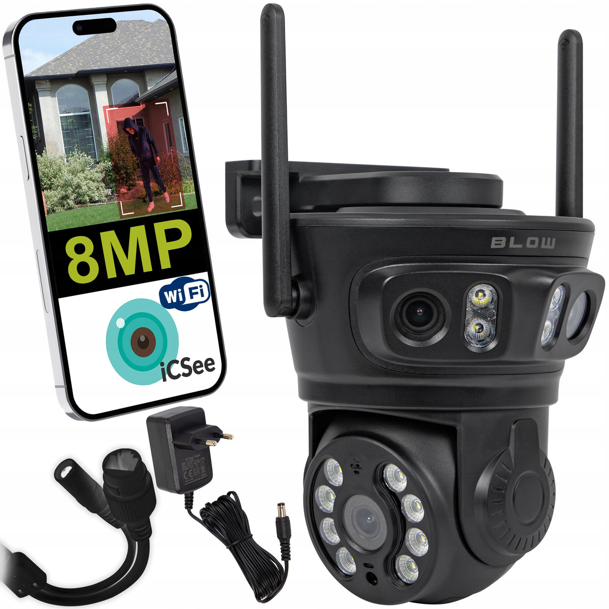 WIFI IP CAMERA 8MP 3 LENSES ROTATING OUTDOOR DETECTION ZOOM ISCEE 3in1