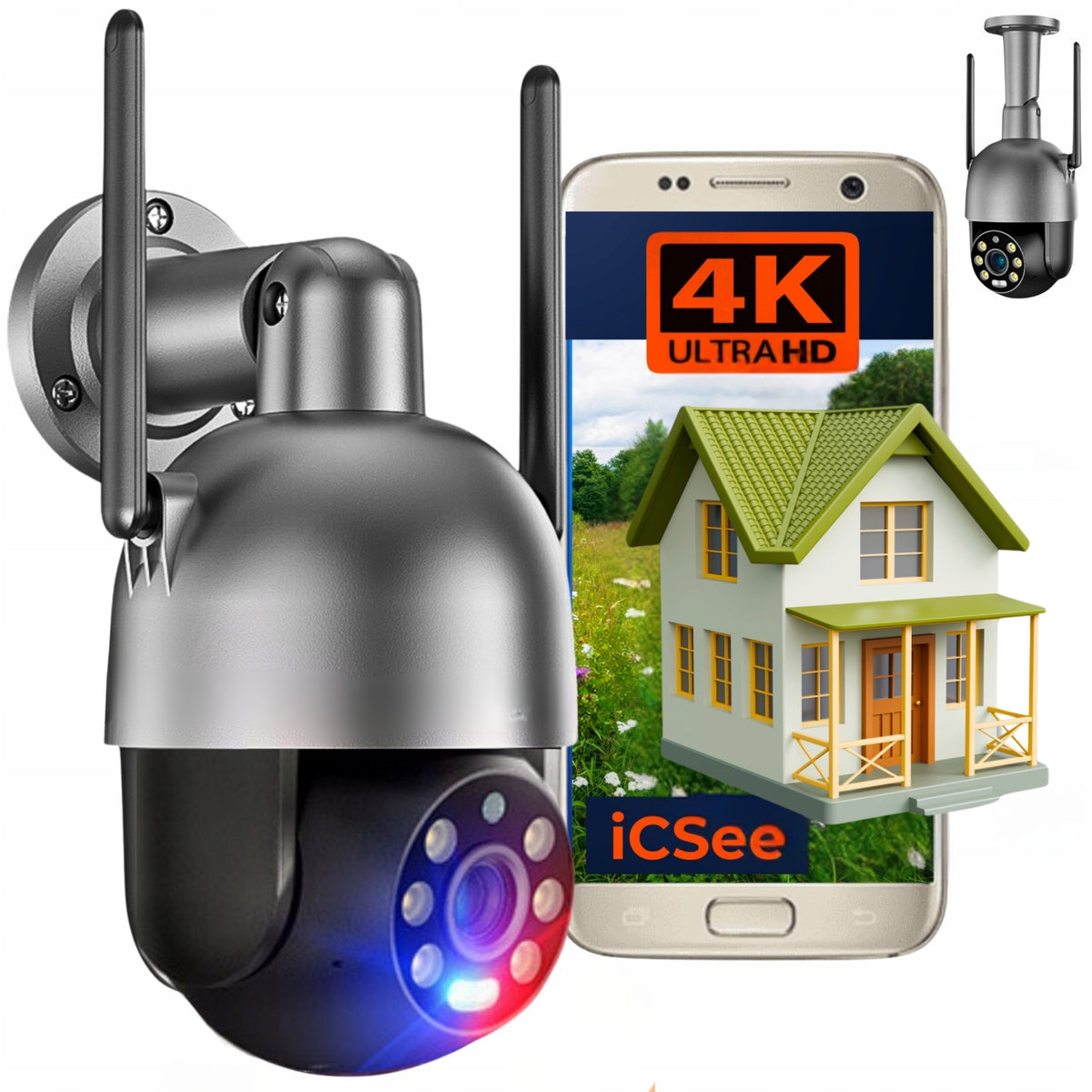 WIFI IP Camera Outdoor Rotating 8MPx 4K ULTRA HD 2160p Graphite Black