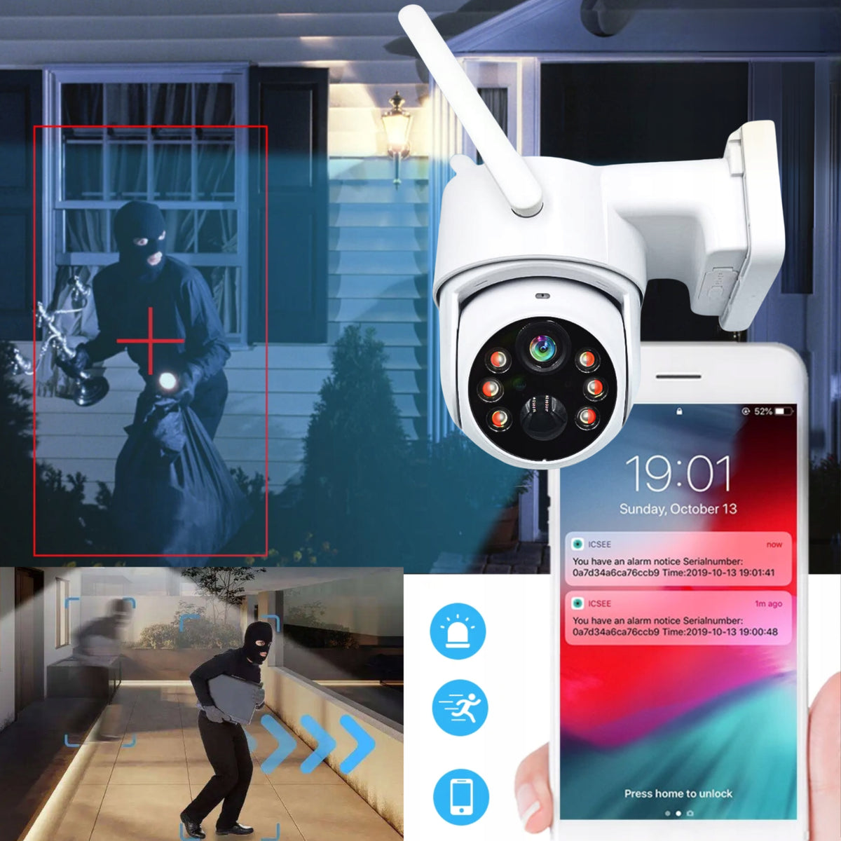 WIFI IP Camera Solar Outdoor Rotating 4MPX Alarm WHITE QHD BATTERY OPERATED Manufacturer code 4MPX ALARM CZUJNIK RUCHU QUAD HD LAMPKA AUDIO