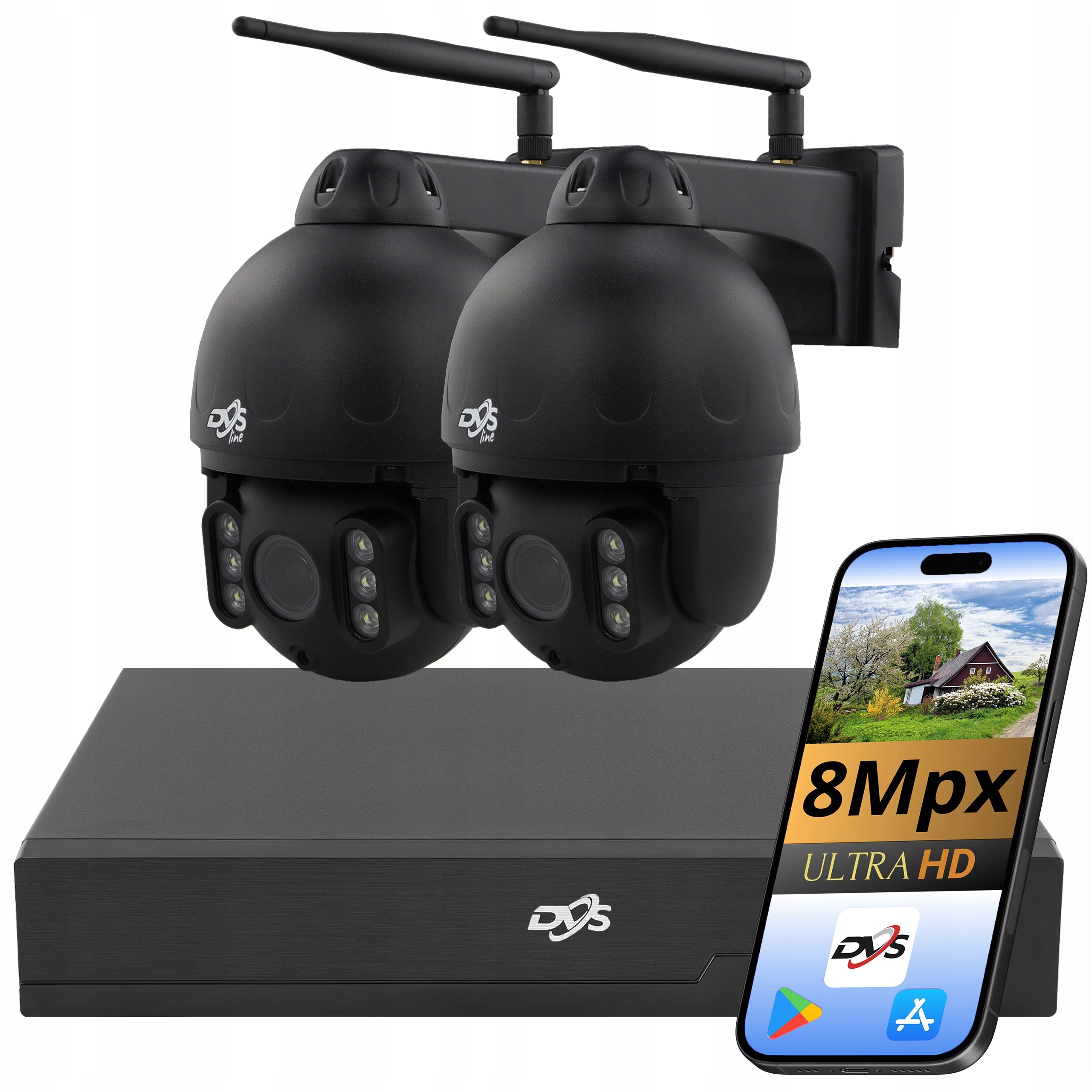 WIFI MONITORING 2 ROTARY CAMERAS 8MPX 4K METAL BLACK P2P RECORDER