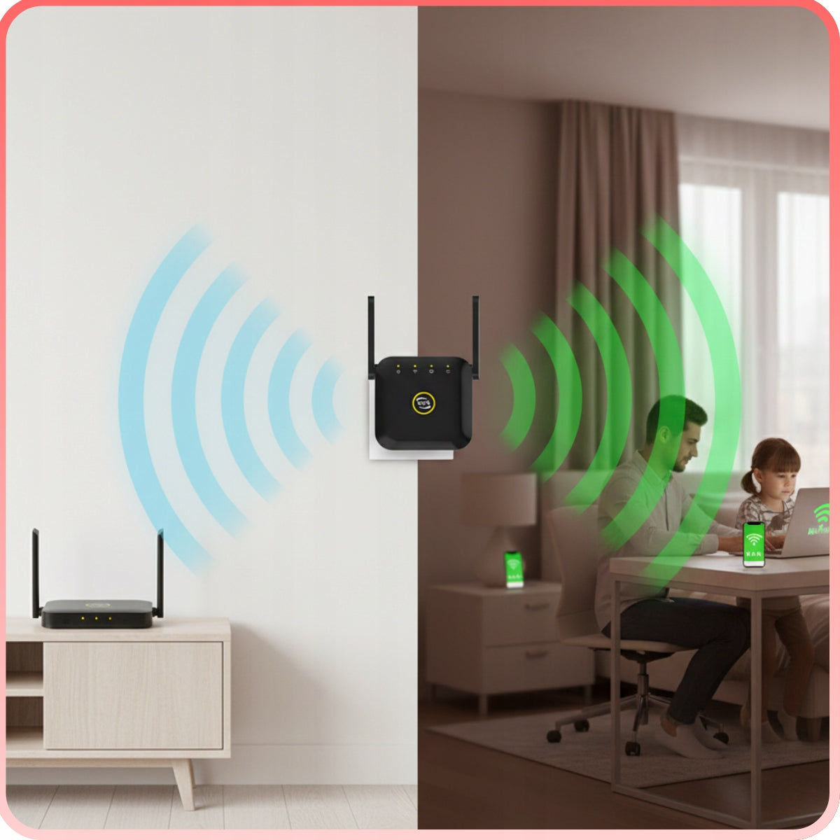 WIFI SIGNAL AMPLIFIER 300MBPS REPEATER AP WPS ROUTER TWO ANTENNAS 2.4GHZ Packaging status original