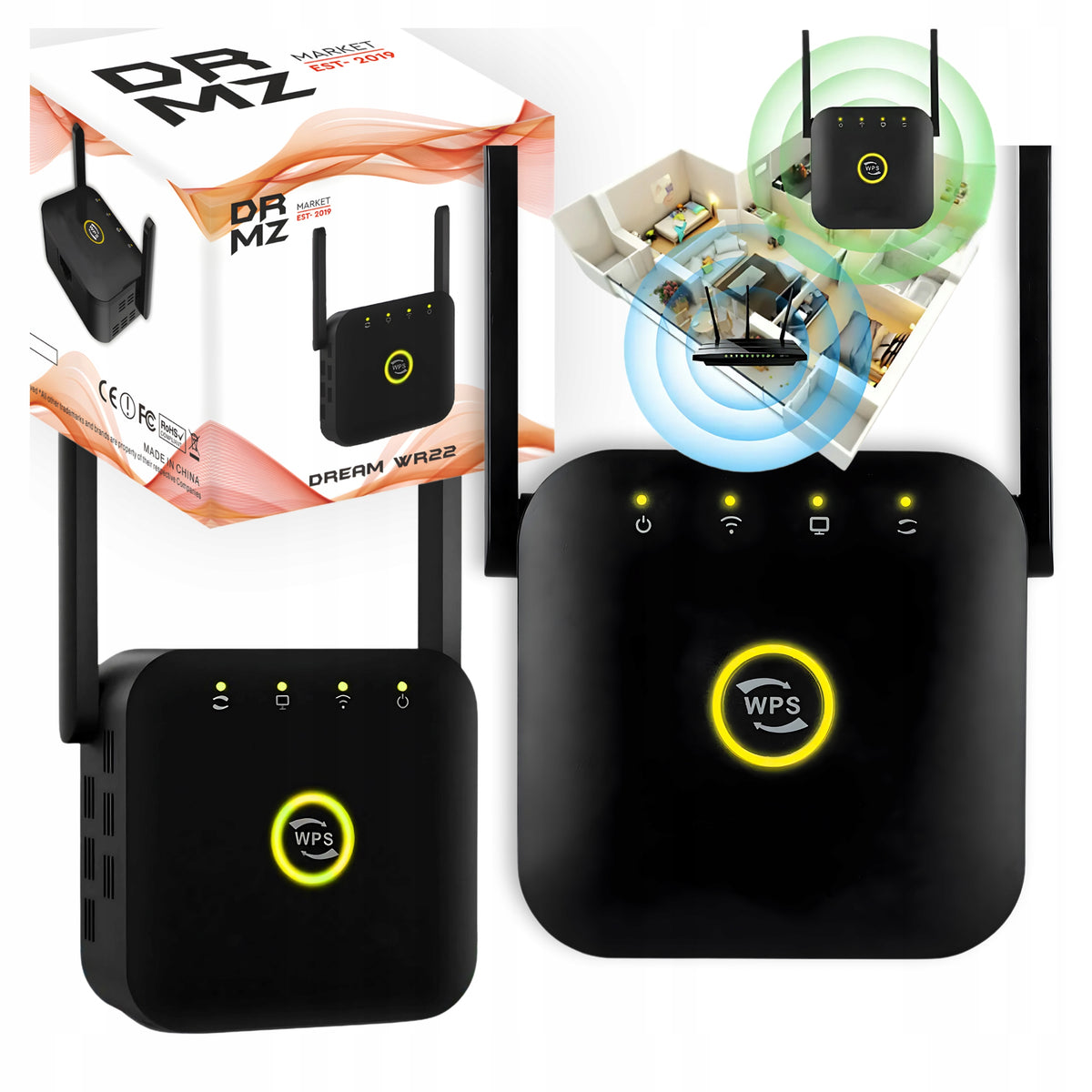 WIFI SIGNAL AMPLIFIER 300MBPS REPEATER AP WPS ROUTER TWO ANTENNAS 2.4GHZ