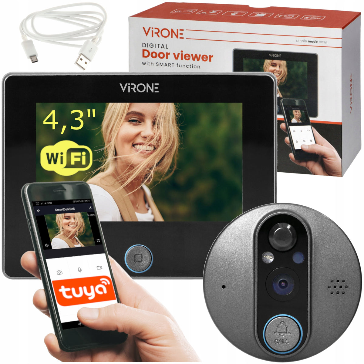 WIFI VIEWFINDER VIRONE Electronic WiFi Judas Camera LCD Doorbell 4,3 TUYA