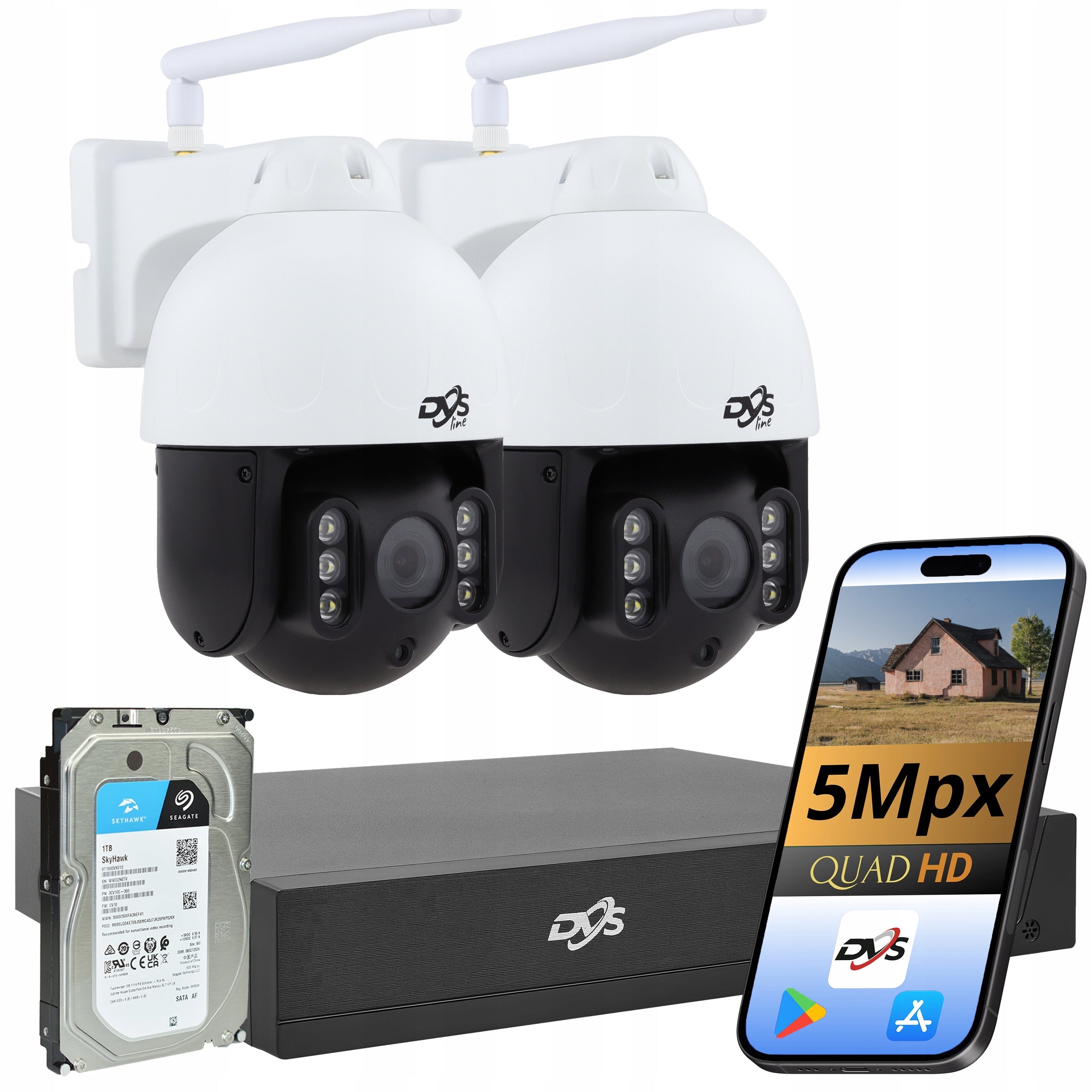 WIFI WIRELESS CAMERA KIT FOR MONITORING 2 ROTARY CAMERAS 5Mpx 1TB