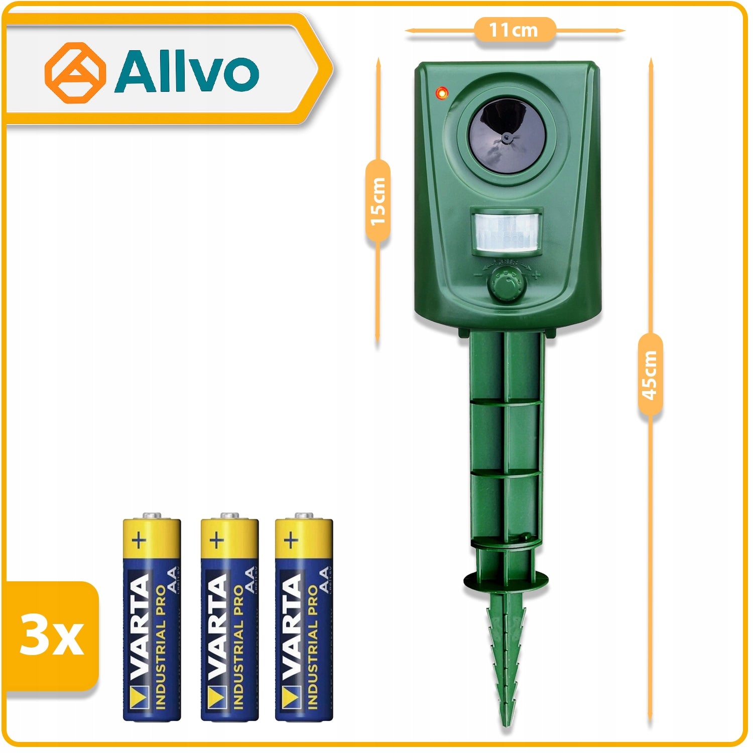 WILD BOAR ANIMAL REPELLENT DEER DOGS BIRDS CATS +MOVEMENT SENSOR +BATTERIES Manufacturer code Allvo/ALV-D165XB-Baterie