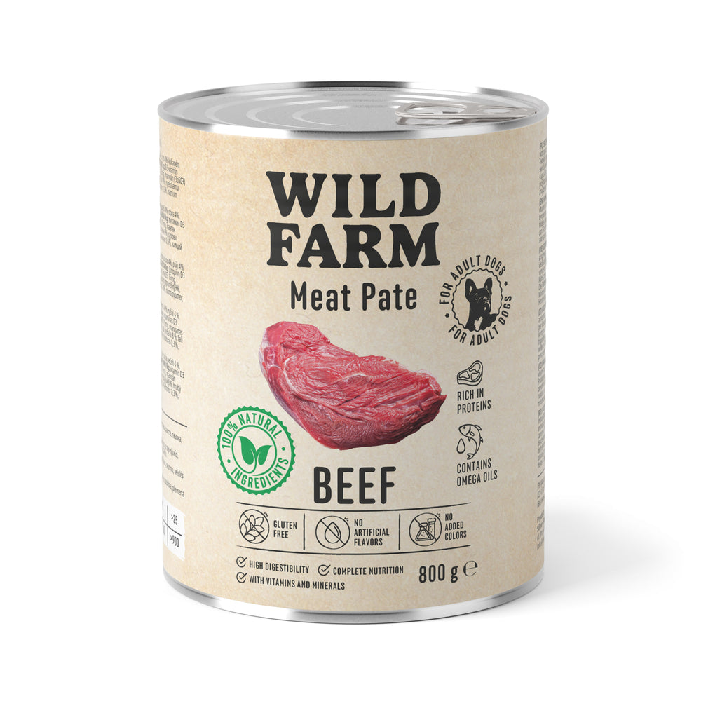 WILD FARM Pate Beef 800g Gluten Free Dog Food Product weight 0.8 kg