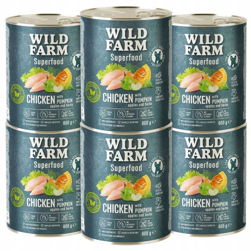 WILD FARM Superfood Chicken with Pumpkin, Apple 6x800g Dog Food