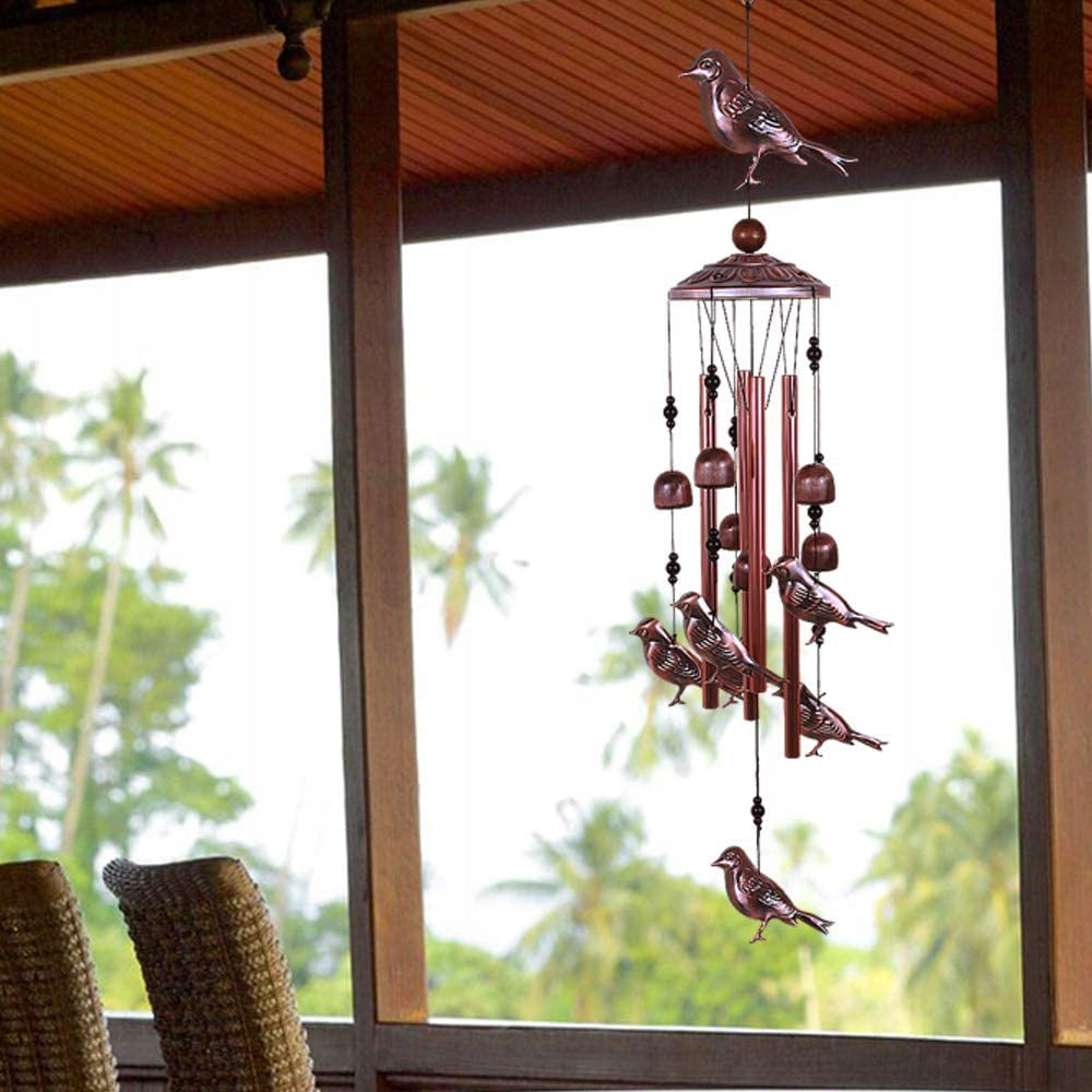 WIND CHIMES WITH BIRD MOTIF 4 ALUMINUM TUBES 6 BELLS 7 BIRDS EAN (GTIN) 0698107400375