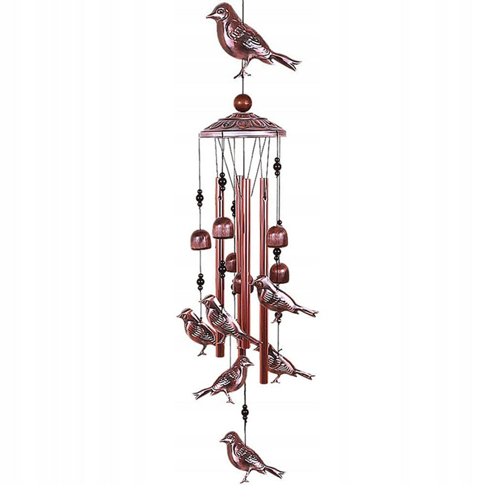 WIND CHIMES WITH BIRD MOTIF 4 ALUMINUM TUBES 6 BELLS 7 BIRDS Kind accessories