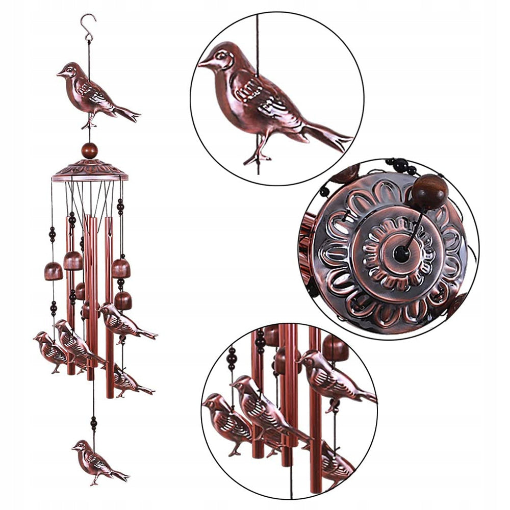 WIND CHIMES WITH BIRD MOTIF 4 ALUMINUM TUBES 6 BELLS 7 BIRDS Manufacturer code 14844271