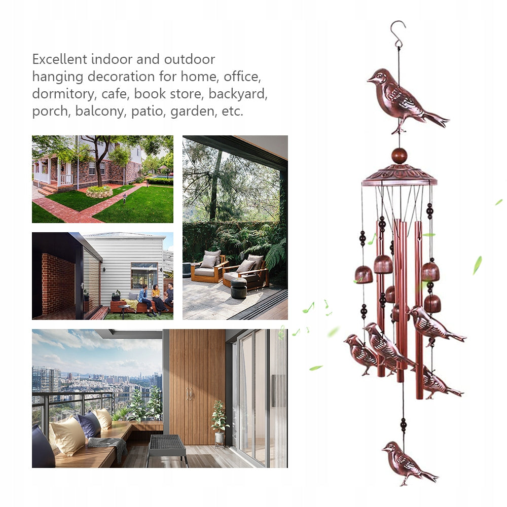 WIND CHIMES WITH BIRD MOTIF 4 ALUMINUM TUBES 6 BELLS 7 BIRDS Product height 31 cm