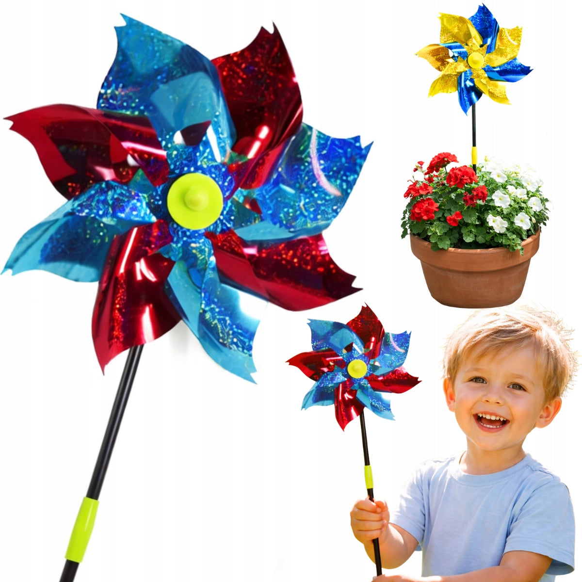 WINDMILL 39CM GARDEN HOLOGRAPHIC FOR BICYCLE TROLLEY BALCONY GARDEN