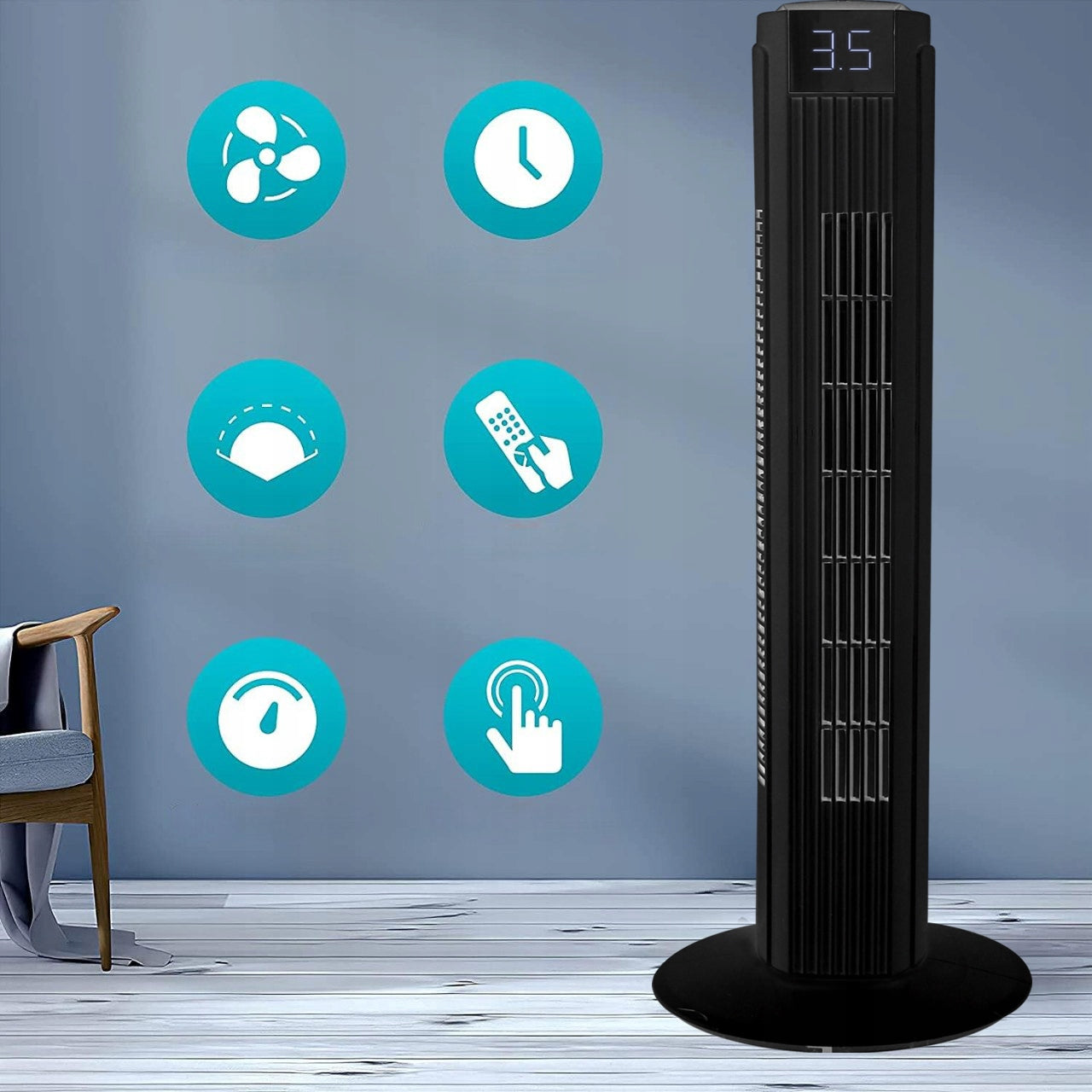WINDMILL STANDING FLOOR COLUMN FAN QUIET REMOTE CONTROL 12M Manufacturer code WIATRAK WENTYLATOR STOJĄCY KOLUMNOWY