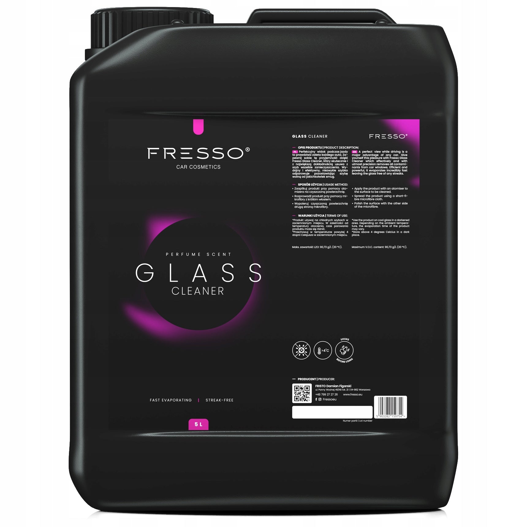 WINDOW CLEANER MIRRORS 5L Fresso Glass Cleaner Streak-Free Cleaning