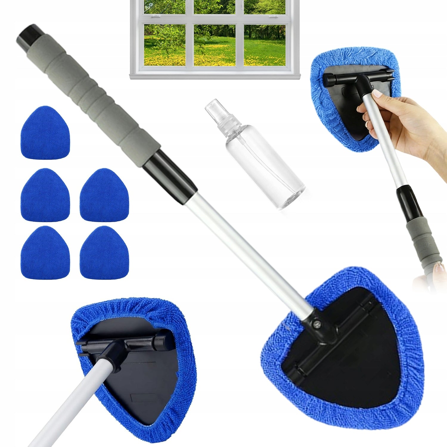 WINDOW CLEANER WITH TELESCOPIC HANDLE 5 INTERCHANGEABLE PADS