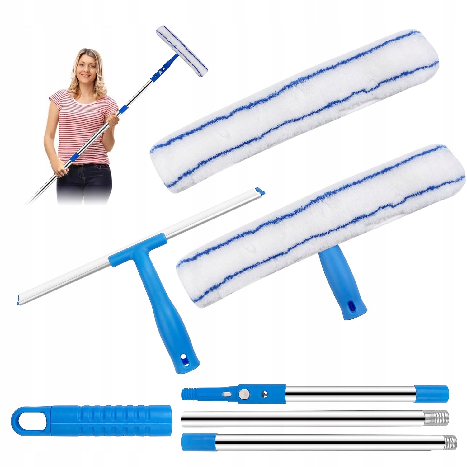 WINDOW CLEANING KIT 120CM SCRAPER HANDLE 35CM MICROFIBER BRUSH
