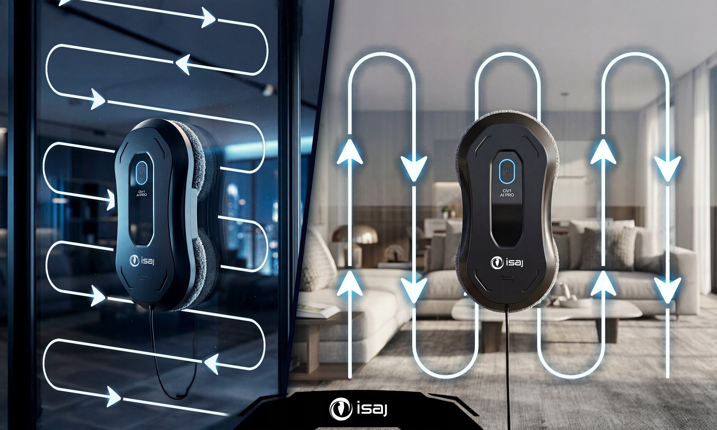 WINDOW CLEANING ROBOT ISAJ OV1 AI Pro + 2x liquid 500ml + AI system + WiFi Dominant color black