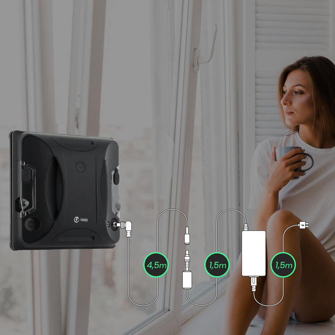 WINDOW CLEANING ROBOT ISAJ V1 + REMOTE CONTROL + WI-FI ACCESSORIES Dominant color black