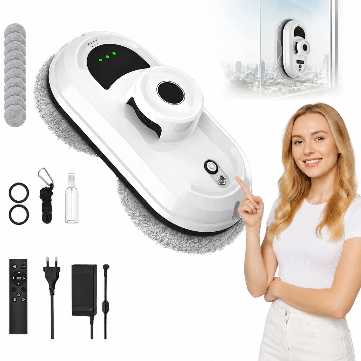 WINDOW CLEANING ROBOT MIRROR WASHER AUTOMATIC +10 MOPS SET 5600Pa