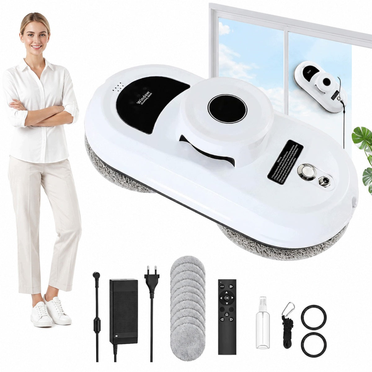 WINDOW CLEANING ROBOT MIRROR WASHER AUTOMATIC 5600PA, 10 MOPS SET