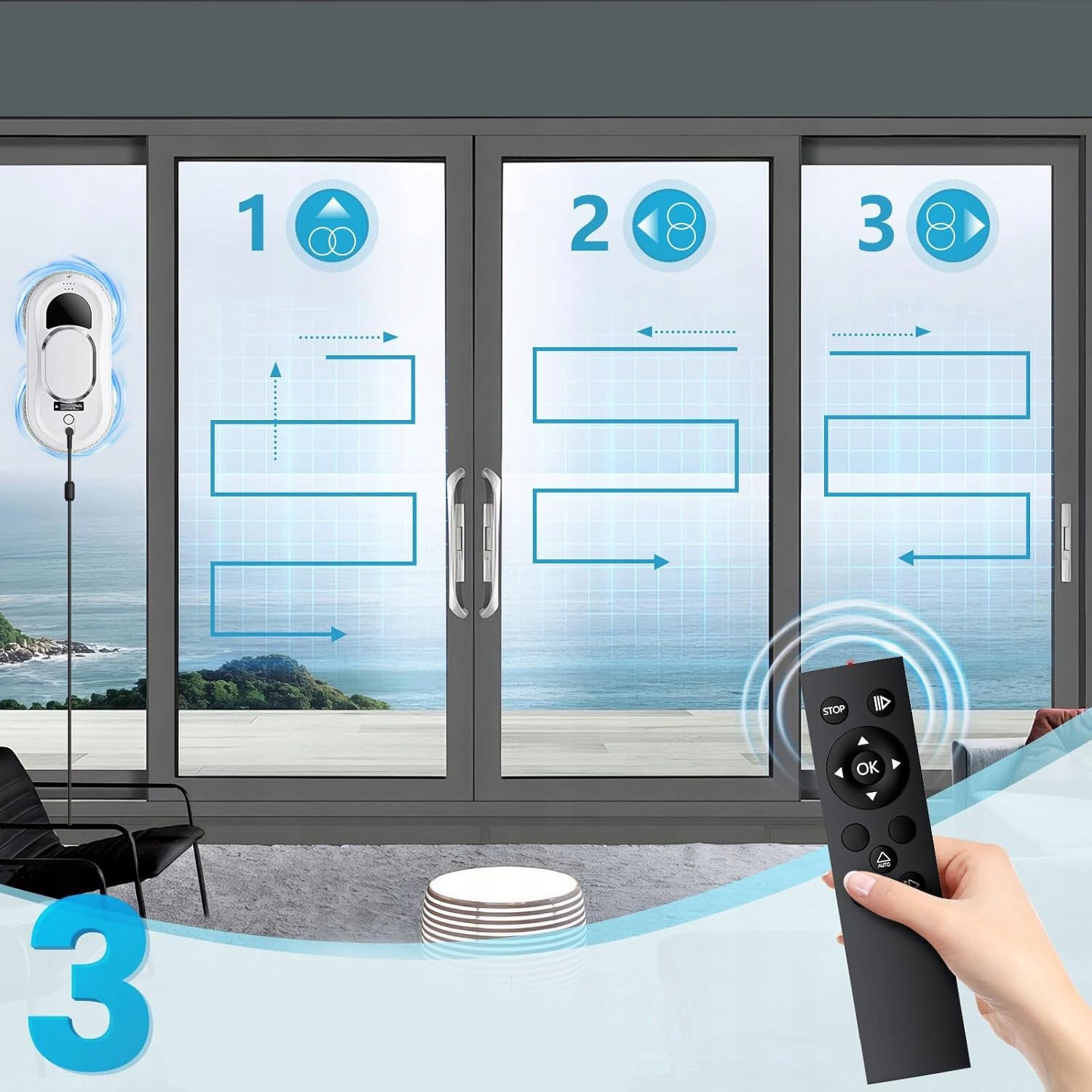 WINDOW CLEANING ROBOT,WINDOW CLEANING ROBOT WITH 3 CLEANING MODES Packaging status original