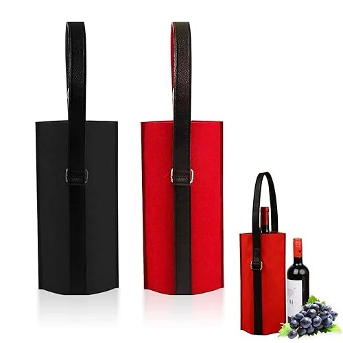 WINE BAG FELT ELEGANT GIFT WEDDING BIRTHDAY 2 PIECES leather