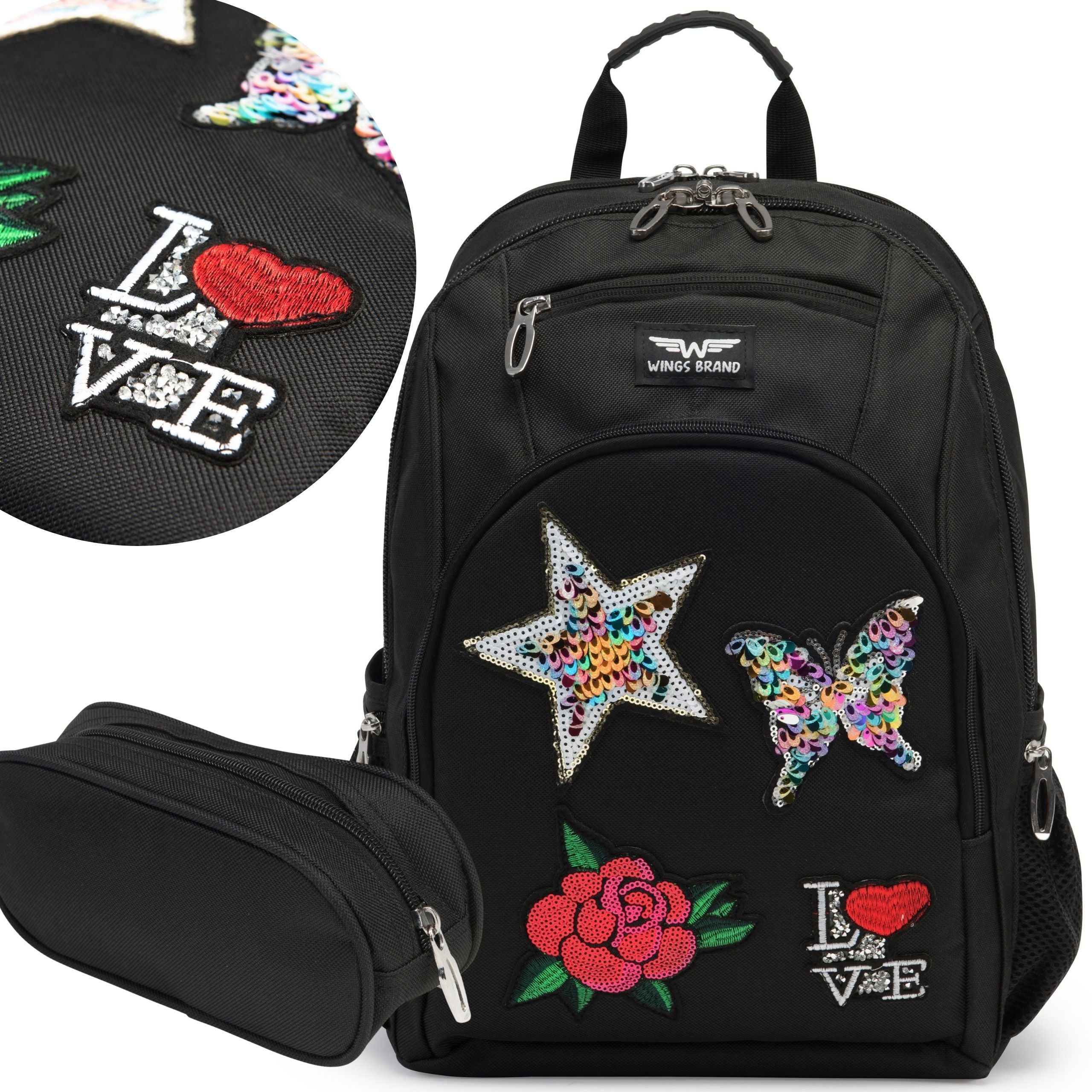 WINGS School Backpack For Boy Girls Youth + PENCIL CASE Set